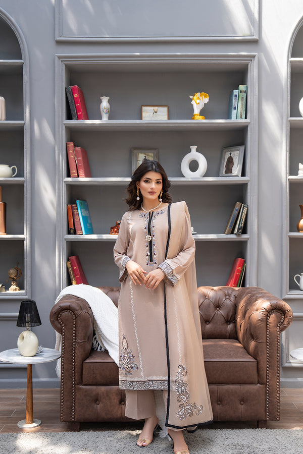 Beige Gold Khaddi Silk Suit
